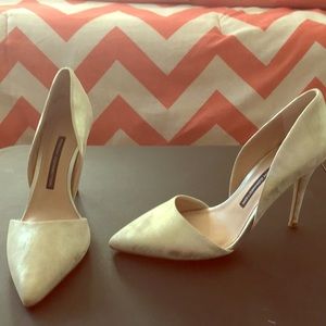 Beautiful Silver Satin Shoes never been worn.